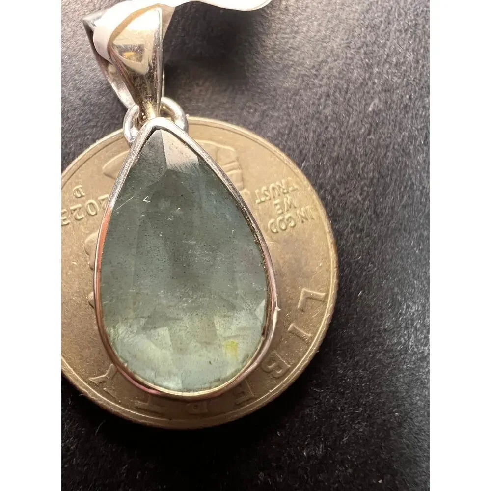 NEW Aquamarine sterling silver teardrop pendant